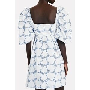 Silvia Tcherassi Valextra Mini Dress White Blue Floral Embroidery Puff Sleeve XS